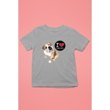 Darkhane Buldog Seviyorum - Köpek Baskılı Unisex Gri Melanj Çocuk Tişört - T-Shirt CT006