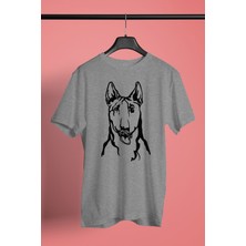 Darkhane Bull Teriyer Portre - Köpek Baskılı Unisex Gri Tişört - T-Shirt UT006