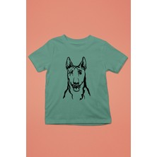 Darkhane Bull Teriyer Portre - Köpek Baskılı Unisex Su Yeşili Çocuk Tişört - T-Shirt CT001