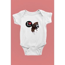 Darkhane Boxer Seviyorum - Köpek Baskılı Unisex Beyaz Bebek Body - Zıbın BB007