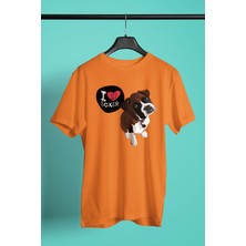 Darkhane Boxer Seviyorum - Köpek Baskılı Unisex Turuncu Tişört - T-Shirt UT005