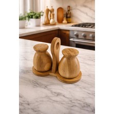 Makri Home Kulplu Stantlı Bambu Tuzluk & Karabiberlik Seti – Doğal Bambu Baharatlık