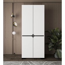 VM VERTEX MOBİLYA Floransa Yıldız Beyaz 4 Kapılı Full Raflı Gardrop