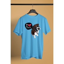 Darkhane Boxer Seviyorum - Köpek Baskılı Unisex Turkuaz Tişört - T-Shirt UT003