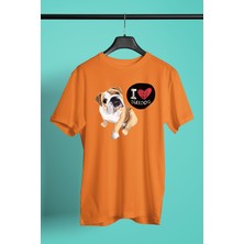 Darkhane Buldog Seviyorum - Köpek Baskılı Unisex Turuncu Tişört - T-Shirt UT005