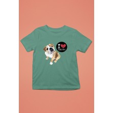 Darkhane Buldog Seviyorum - Köpek Baskılı Unisex Su Yeşili Çocuk Tişört - T-Shirt CT001