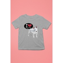 Darkhane Bull Teriyerimi Seviyorum - Köpek Baskılı Unisex Gri Melanj Çocuk Tişört - T-Shirt CT006