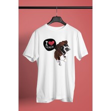 Darkhane Boxer Seviyorum - Köpek Baskılı Unisex Beyaz Tişört - T-Shirt UT007
