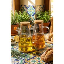 Makri Home 2'li 900 ml Bambu Kapaklı ve Altlıklı Borosilikat Cam Yağlık/sirkelik/sosluk