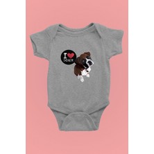 Darkhane Boxer Seviyorum - Köpek Baskılı Unisex Gri Bebek Body - Zıbın BB006