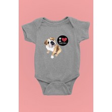 Darkhane Buldog Seviyorum - Köpek Baskılı Unisex Gri Bebek Body - Zıbın BB006