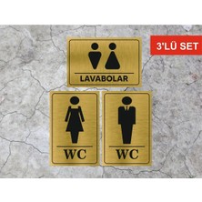 Hobishop Wc Bay Lavabolar Yönlendirme Yazısı Metal Levha Gold Renk 3 Lü Set