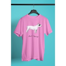 Darkhane Beyaz Bull Teriyer - Köpek Baskılı Unisex Pembe Tişört - T-Shirt UT002