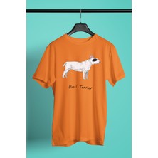 Darkhane Beyaz Bull Teriyer - Köpek Baskılı Unisex Turuncu Tişört - T-Shirt UT005