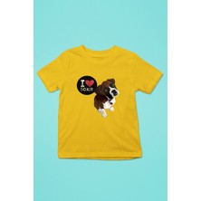 Darkhane Boxer Seviyorum - Köpek Baskılı Unisex Sarı Çocuk Tişört - T-Shirt CT004