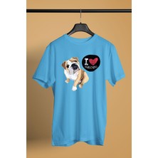 Darkhane Buldog Seviyorum - Köpek Baskılı Unisex Turkuaz Tişört - T-Shirt UT003