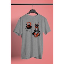 Darkhane Doberman - Köpek Baskılı Unisex Gri Tişört - T-Shirt UT006