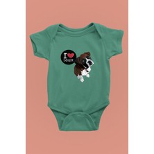 Darkhane Boxer Seviyorum - Köpek Baskılı Unisex Su Yeşili Bebek Body - Zıbın BB001