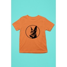 Darkhane Doberman Bakışı - Köpek Baskılı Unisex Turuncu Çocuk Tişört - T-Shirt CT005
