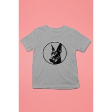 Darkhane Doberman Bakışı - Köpek Baskılı Unisex Gri Melanj Çocuk Tişört - T-Shirt CT006