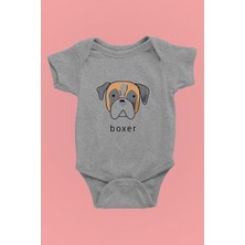 Darkhane Boxer - Köpek Baskılı Unisex Gri Bebek Body - Zıbın BB006
