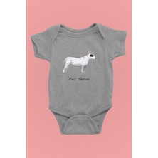 Darkhane Beyaz Bull Teriyer - Köpek Baskılı Unisex Gri Bebek Body - Zıbın BB006