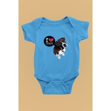 Darkhane Boxer Seviyorum - Köpek Baskılı Unisex Turkuaz Bebek Body - Zıbın BB003