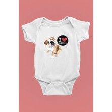 Darkhane Buldog Seviyorum - Köpek Baskılı Unisex Beyaz Bebek Body - Zıbın BB007