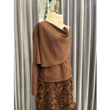 Meram Butik Vatkatex Güllü Etekli Takım - Kahverengi - 40