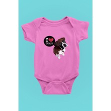 Darkhane Boxer Seviyorum - Köpek Baskılı Unisex Pembe Bebek Body - Zıbın BB002