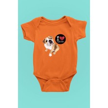 Darkhane Buldog Seviyorum - Köpek Baskılı Unisex Turuncu Bebek Body - Zıbın BB005
