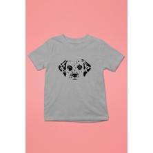 Darkhane Damalı Dalmaçyalı - Köpek Baskılı Unisex Gri Melanj Çocuk Tişört - T-Shirt CT006