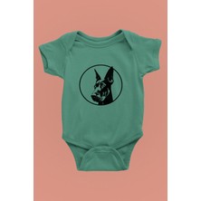 Darkhane Doberman Bakışı - Köpek Baskılı Unisex Su Yeşili Bebek Body - Zıbın BB001