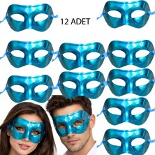 Pandoli Mavi Renk Düz Plastik Parti Maskesi Yetişkin 12 Adet