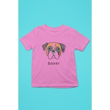 Darkhane Boxer - Köpek Baskılı Unisex Pembe Çocuk Tişört - T-Shirt CT002