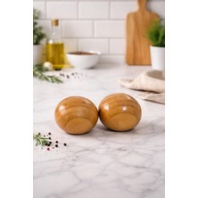 Makri Home Yuvarlak Bambu Tuzluk & Karabiberlik Seti – Doğal Bambu Baharatlık