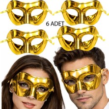 Pandoli Altın Renk Düz Plastik Parti Maskesi Yetişkin 6 Adet