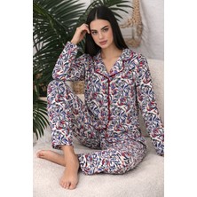 Miss Klein Mıss Kleın Kadın Düğmeli Desenli Uzun Kollu Pijama Takımı Şık Ev Giyim