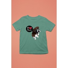 Darkhane Boxer Seviyorum - Köpek Baskılı Unisex Su Yeşili Çocuk Tişört - T-Shirt CT001