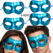 Pandoli Mavi Renk Düz Plastik Parti Maskesi Yetişkin 6 Adet