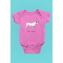 Darkhane Beyaz Bull Teriyer - Köpek Baskılı Unisex Pembe Bebek Body - Zıbın BB002