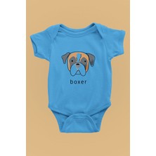 Darkhane Boxer - Köpek Baskılı Unisex Turkuaz Bebek Body - Zıbın BB003