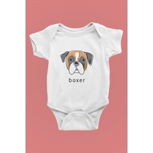 Darkhane Boxer - Köpek Baskılı Unisex Beyaz Bebek Body - Zıbın BB007