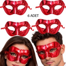 Pandoli Kırmızı Renk Düz Plastik Parti Maskesi Yetişkin 6 Adet