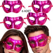 Pandoli Pembe Renk Düz Plastik Parti Maskesi Yetişkin 6 Adet