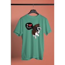 Darkhane Boxer Seviyorum - Köpek Baskılı Unisex Su Yeşili Tişört - T-Shirt UT001