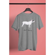 Darkhane Beyaz Bull Teriyer - Köpek Baskılı Unisex Gri Tişört - T-Shirt UT006