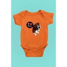 Darkhane Boxer Seviyorum - Köpek Baskılı Unisex Turuncu Bebek Body - Zıbın BB005