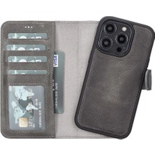 Eco Lounge Apple iPhone 14 Pro Uyumlu Deri Cüzdanlı Kılıf Mwwn VS4EF Gri