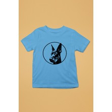 Darkhane Doberman Bakışı - Köpek Baskılı Unisex Turkuaz Çocuk Tişört - T-Shirt CT003
